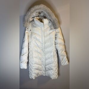 Kenneth Cole Women's Mid-Length Quilted Jacket w/ Detachable Faux Fur Trim Hood